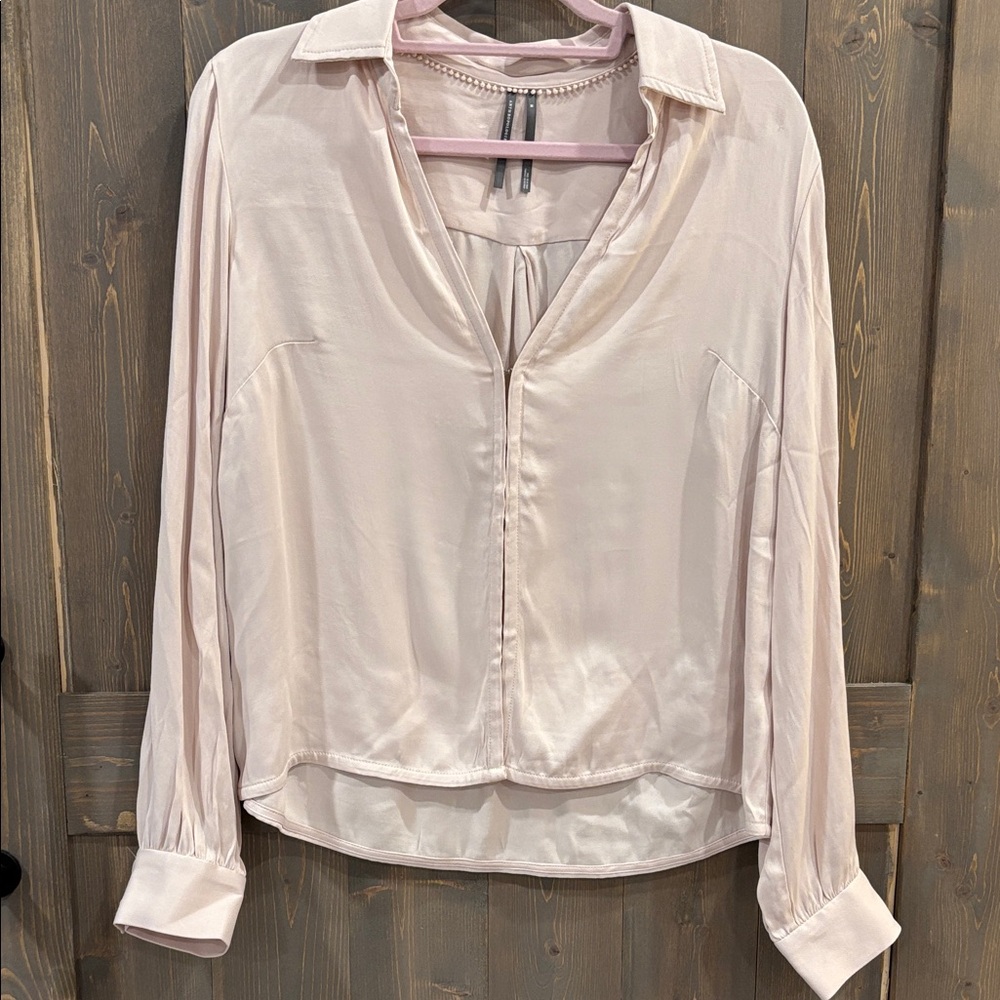 Anthropologie Pale Pink Satin Button-Front Blouse